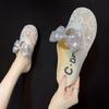 Fashion Women's Mules Slippers and Ladies Sandals Gold Round Toe Shoes Flat with Bow Slides Summer 2025 Waterproof Top Designs Non Slip