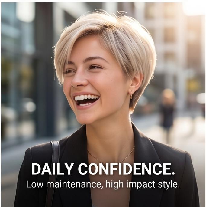 Leichte kurze gerade synthetische Perücke für Damen, Braun-Gold Seitenscheitel, Natürlicher Look, Atmungsaktive Kappe für den täglichen Gebrauch & Freizeit, Sofort lieferbar