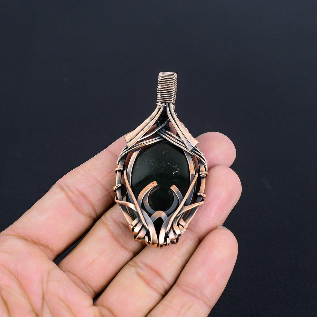 Grüner Zade Anhänger, 999 Kupferdraht umwickelter Edelstein Schmuck, Handgefertigter Anhänger, Geschenk Für Liebe