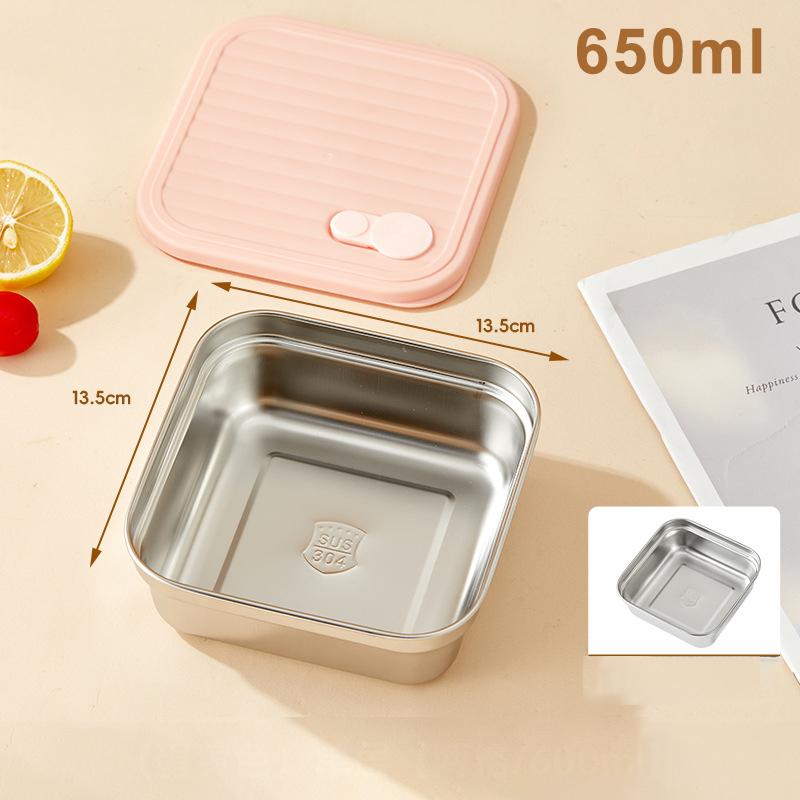 304 Stainless Steel Square Lunch Box With Lid Portable Fruit Salad Food Container Stackable Leak Proof Bento Box