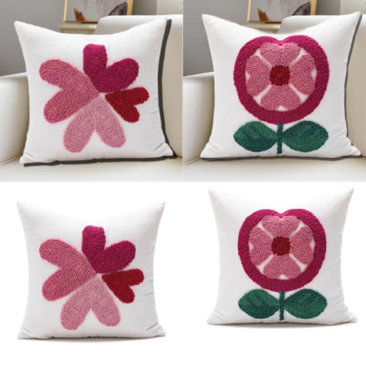 Redness Heart Accent Pillowcase with Florals Embroidery, Soft Cotton Canvas Pillows Cushions for a Romantics Home
