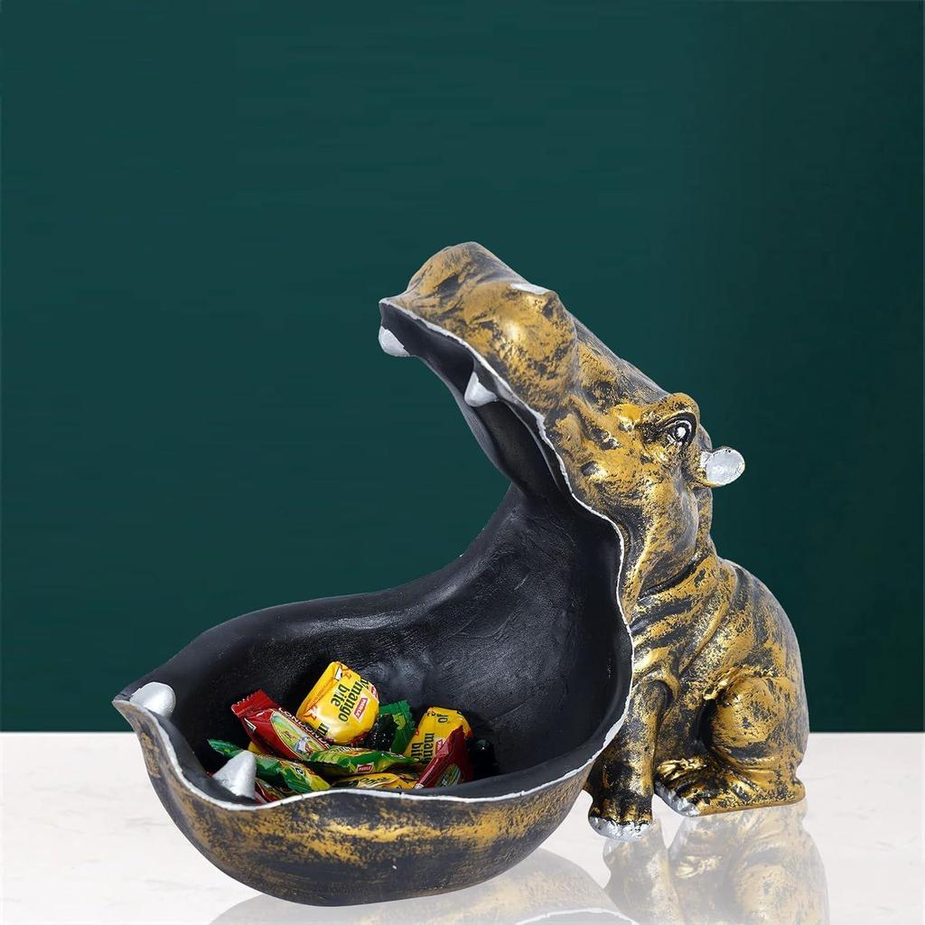 Showpiece for Home Decor Showpiece|Hippo Showpiece for Home Decorative Showpiece (Hippo Golden), 10x7 cm