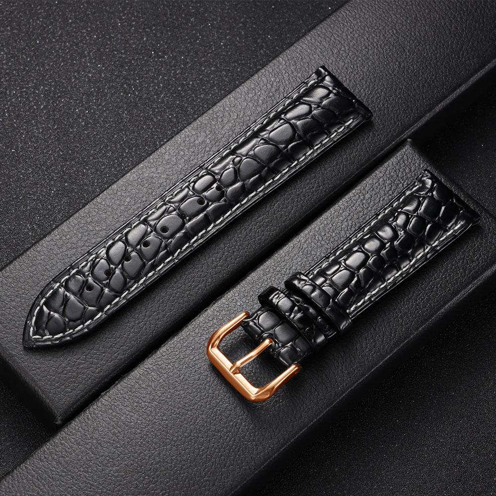 Crocodile Pattern Design Leather Watch Strap 16mm 18mm 19mm 20mm 21mm 22mm Universal Watchbands Casual Business Wristwatch Band