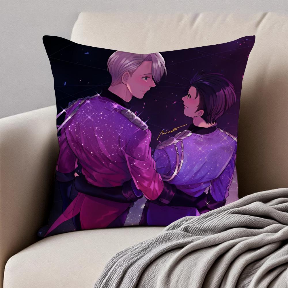 Elegant Sports Anime YYuri on Ice Cushion Cover Pillowcase Antidustmite Invisible Zipper Short Plush Sofa Cushion