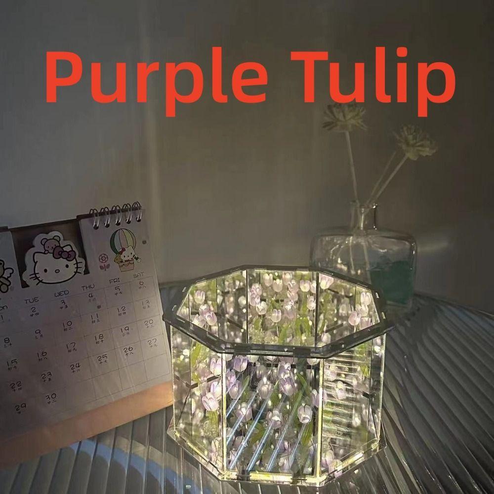 

DIY Material Package Handmade Tulip Mirror Desktop Decoration Tulip Table Lamp for Living Room Purple Tulip