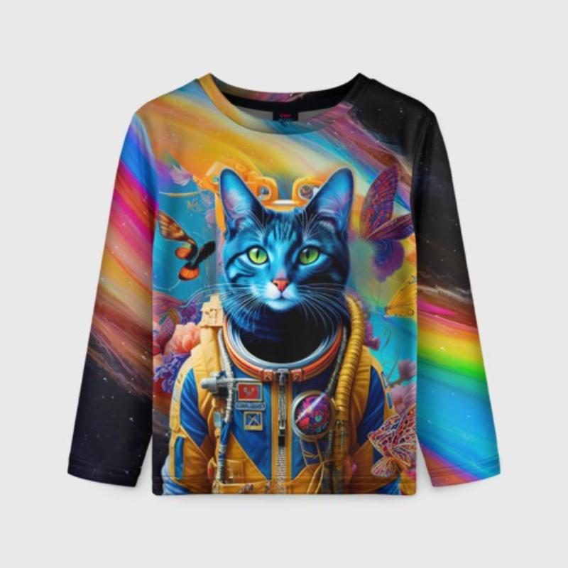 

Children s Cartoon Animal Colorful Kitten Print Cute T-shirts Boys Long Sleeved Fashionable Soft Comfortable Top 170