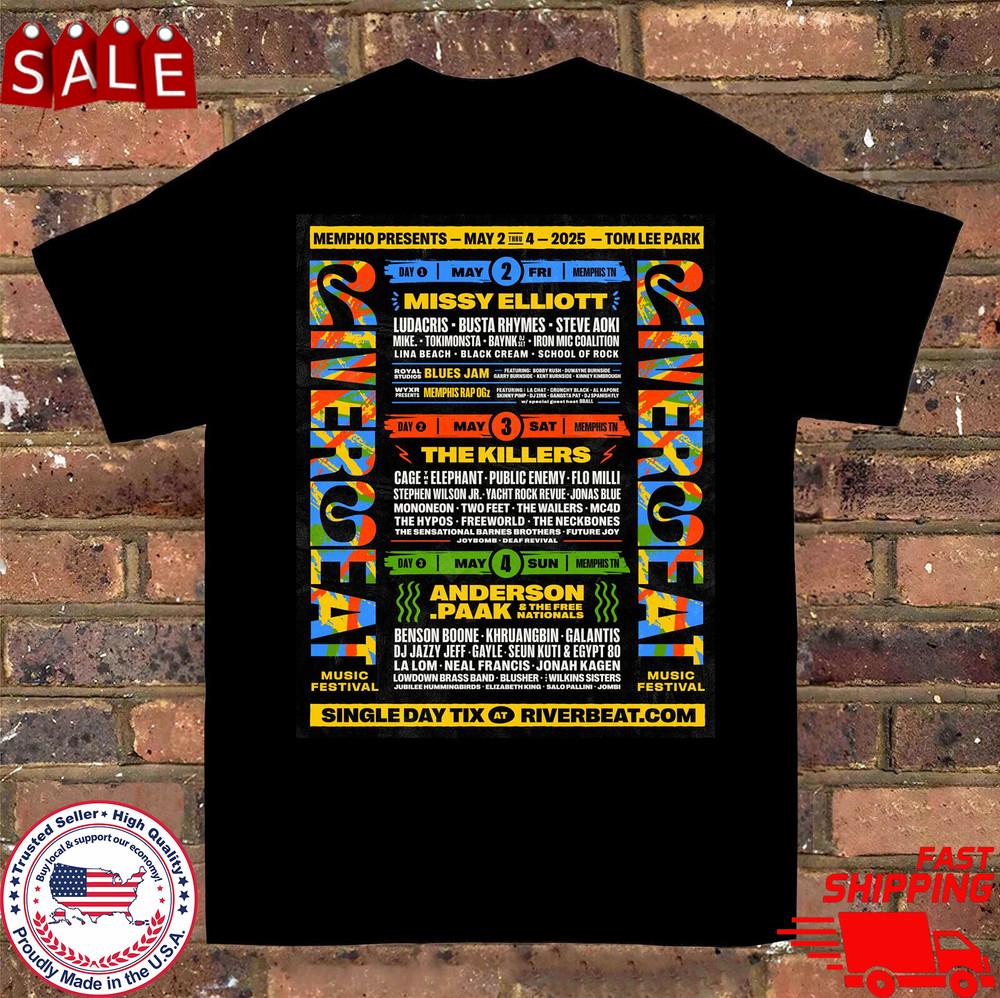 

RiverBeat Music Festival 2025 Black Cotton T Shirt Full Size S-5XL TT764 Unisex T-Shirt L