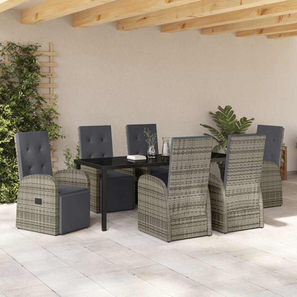 Garden Dining Set with Cushions 7 pcs Grey Poly Rattan