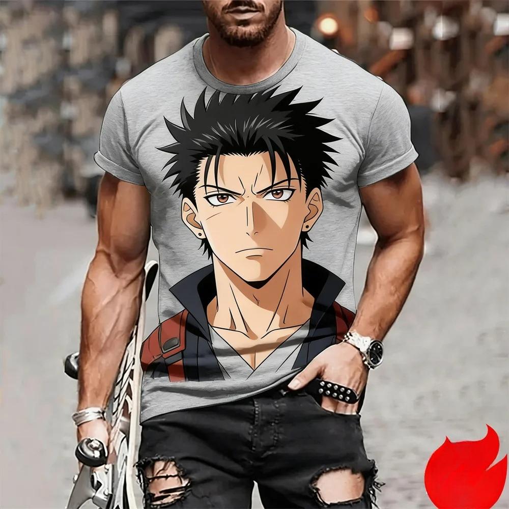 Man Anime Printed Casual Round Neck T-shirt Fashionable Comfortable Soft Breathable Minimalist Daily Large Loose T-shirt