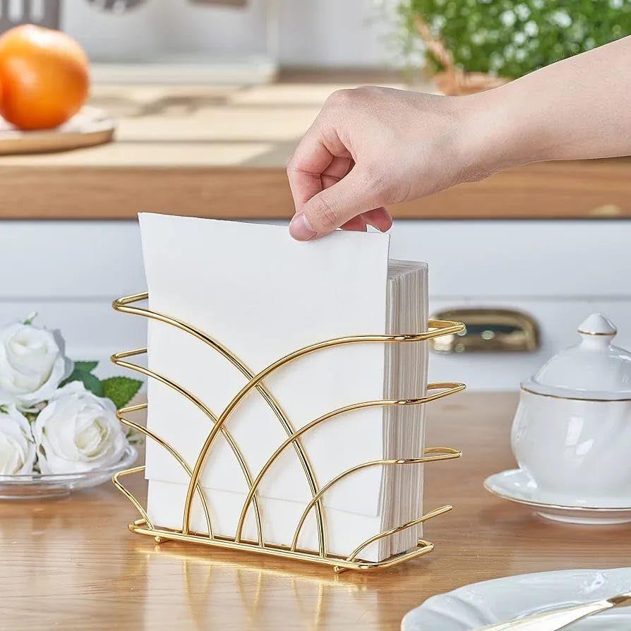 Modern Napkin Holder for Dining Table and Kitchen - Tissue Paper Stand for Home Décor, Restaurant, Dispenser Organizer (Gold
