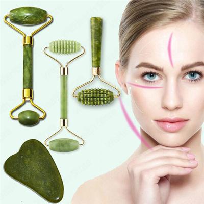 Grüner Jade Gesichtsmassage-Set mit Roller und Gua Sha zur Verbesserung der Durchblutung und des Lymphabflusses