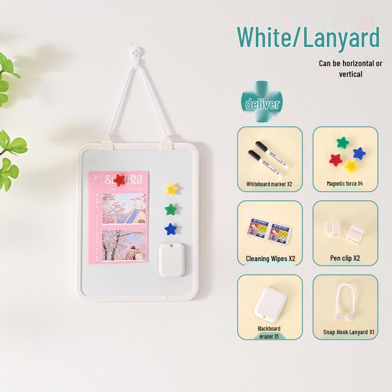 Lavagna bianca con cordino magnetico bifacciale da scrivania: Lavagna portatile per disegni e promemoria per bambini.