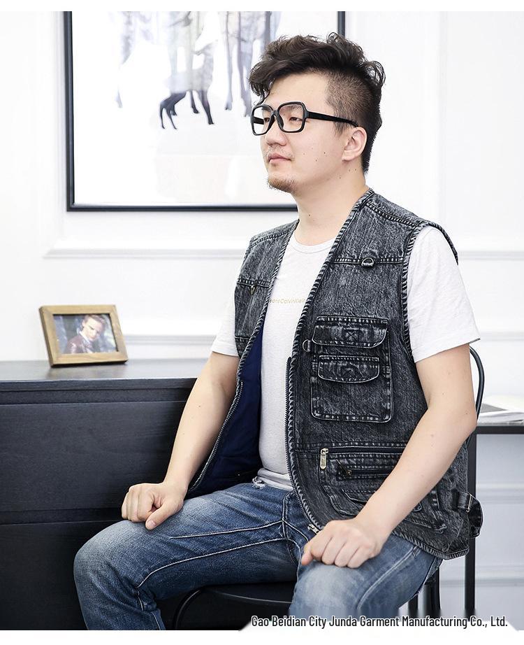 Men's Multi-Pocket Denim Vest for Photography and Fishing