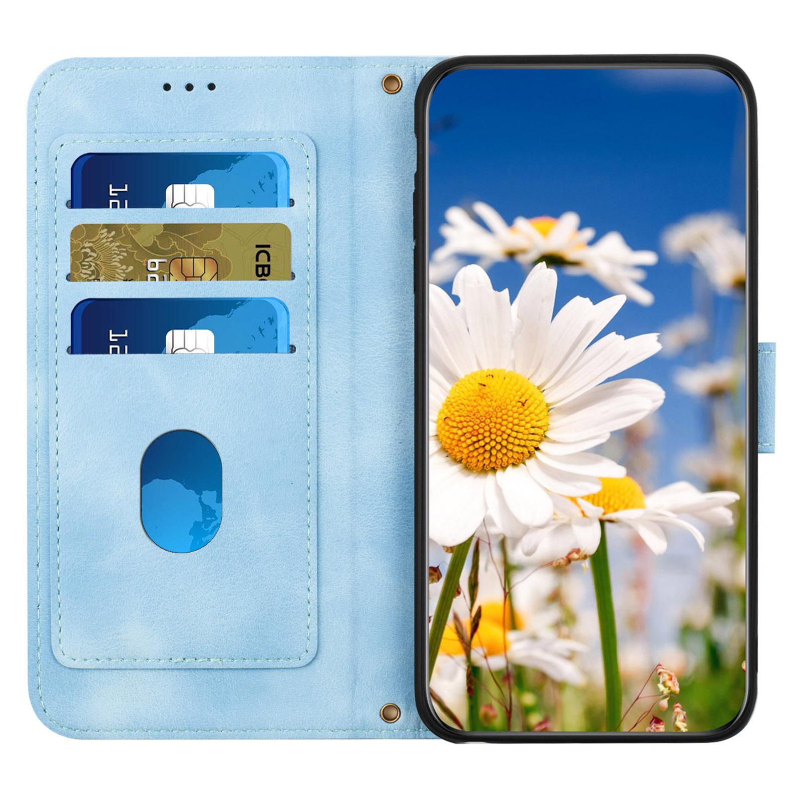 

For iPhone 16e Case PU Leather Floral Phone Cover with Card Slots Dark Blue
