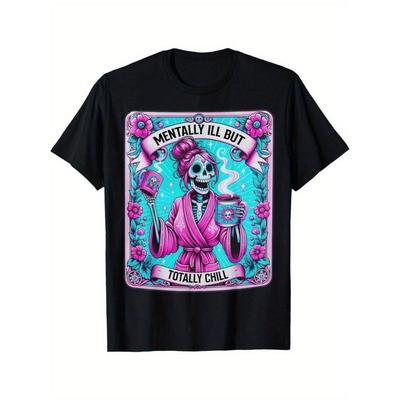 Retro-Muster Unisex-T-Shirt „Psychische Erkrankung Aber Vollständige Entspannung“ - Lässig und bequem, geeignet für Freizeitkleidung oder Ausflüge.