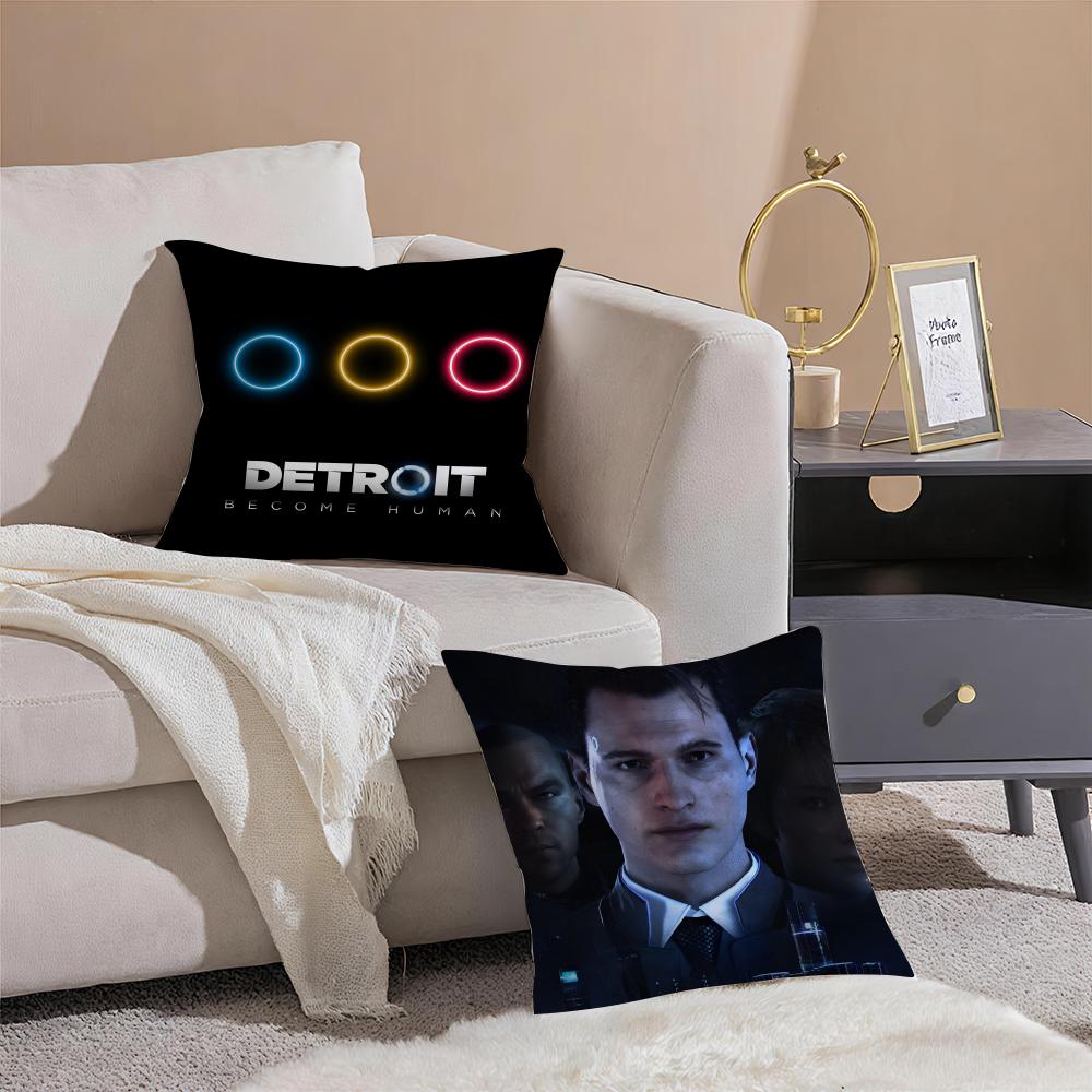 Hot Game D-Detroit Become Human Cushion Cover Pillowcase Short Plush Invisible Zipper Room Sofa Cushion Cover