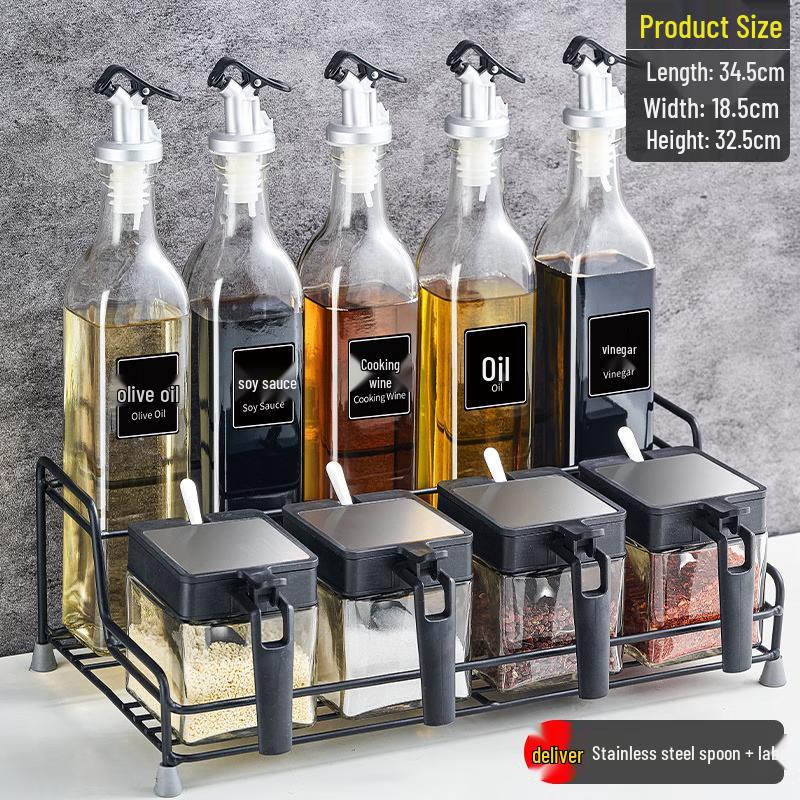 Набор из 10 стеклянных банок для специй Shengjia с подставкой