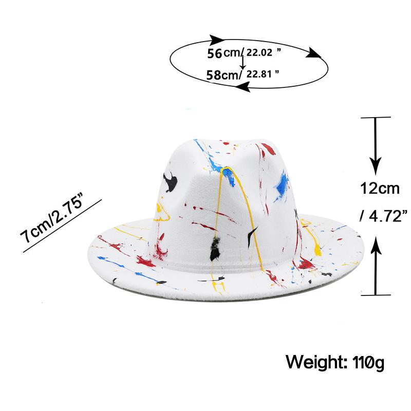 Hat Soft Wool Women Men Graffiti Fedora Hat For Winter Autumn Elegant Lady Gangster Trilby Felt Homburg Church Jazz Hat 55-58CM