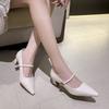 Retro patent leather square head temperament word with high heels women's thick heel single shoes medium heel not tired feet