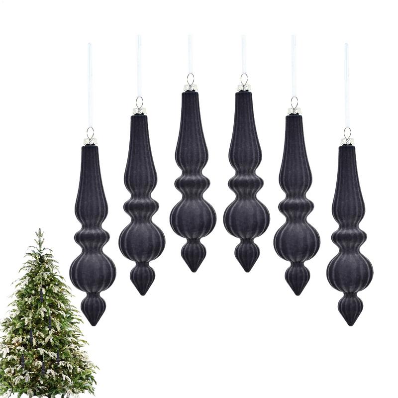 6pcs Flocked Velvet Christmas Gourd Pendant Shatterproof Plastic Christmas Cone Ball Set Reusable Xmas Tree Hanging Ornaments