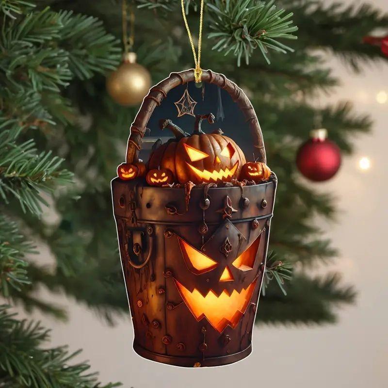 Acrylic Car Halloween Pendant With Cartoon Pumpkin Head Bucket For Decoration