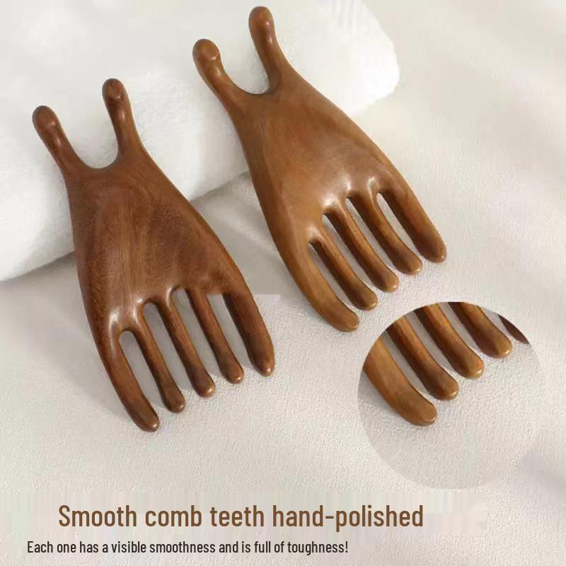 Golden Sandalwood Five-Claw Head Massage Comb and Guasha Scraper