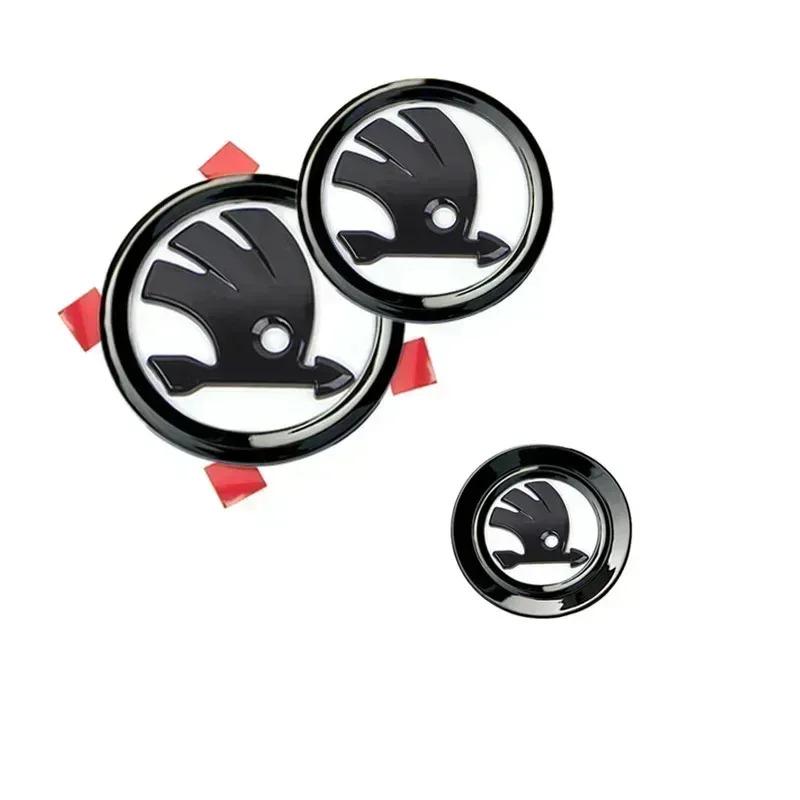 VYRC2 46/80/90mm Car Front Trunk Badge Steering Wheel Sticker for Skoda Logo Rapid Octavia Fabia Yeti Superb 2 3 Kodiaq Karoq