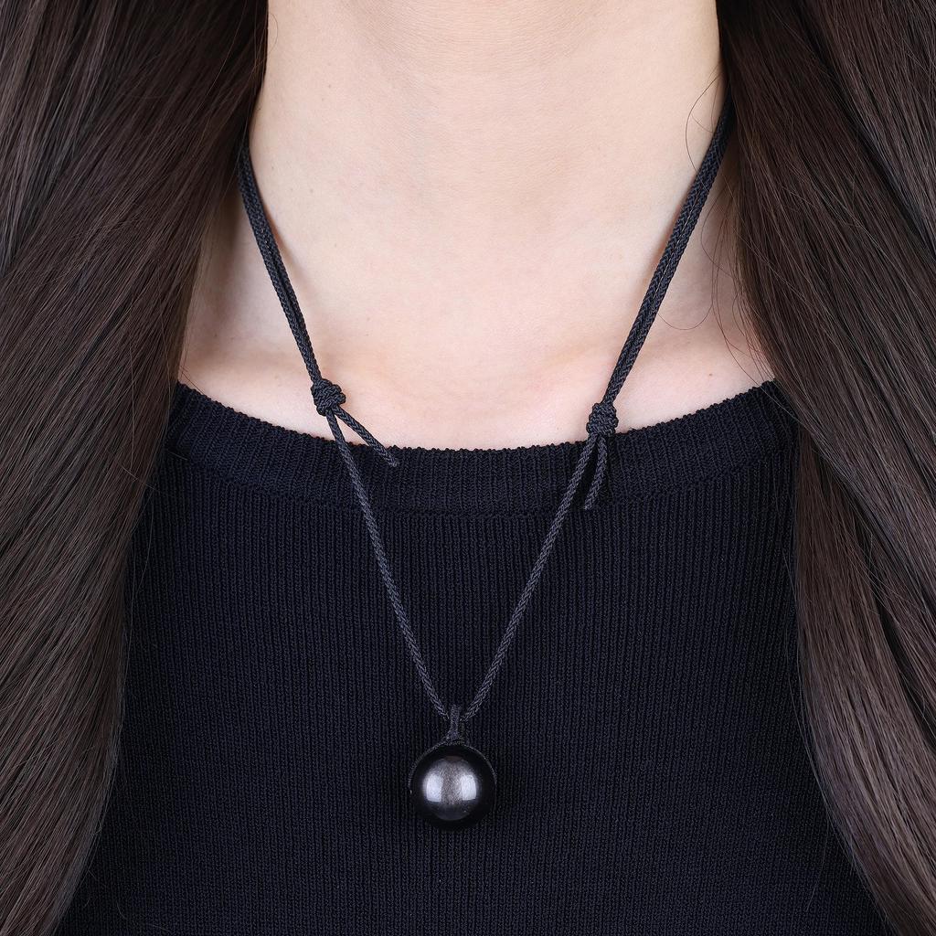 18mm Silver Obsidian Amulet Power Stone Necklace [Koai]