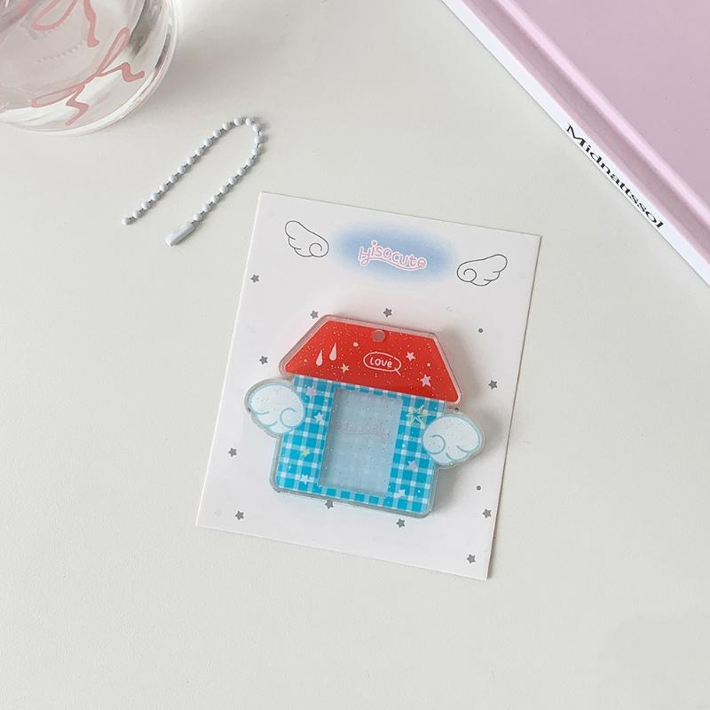 Korean Ins Style Y2K Wing House Hard Card Folder Brick Acrylic For 1Inch Id Photo Storage Display Pendant Keychain Ornaments