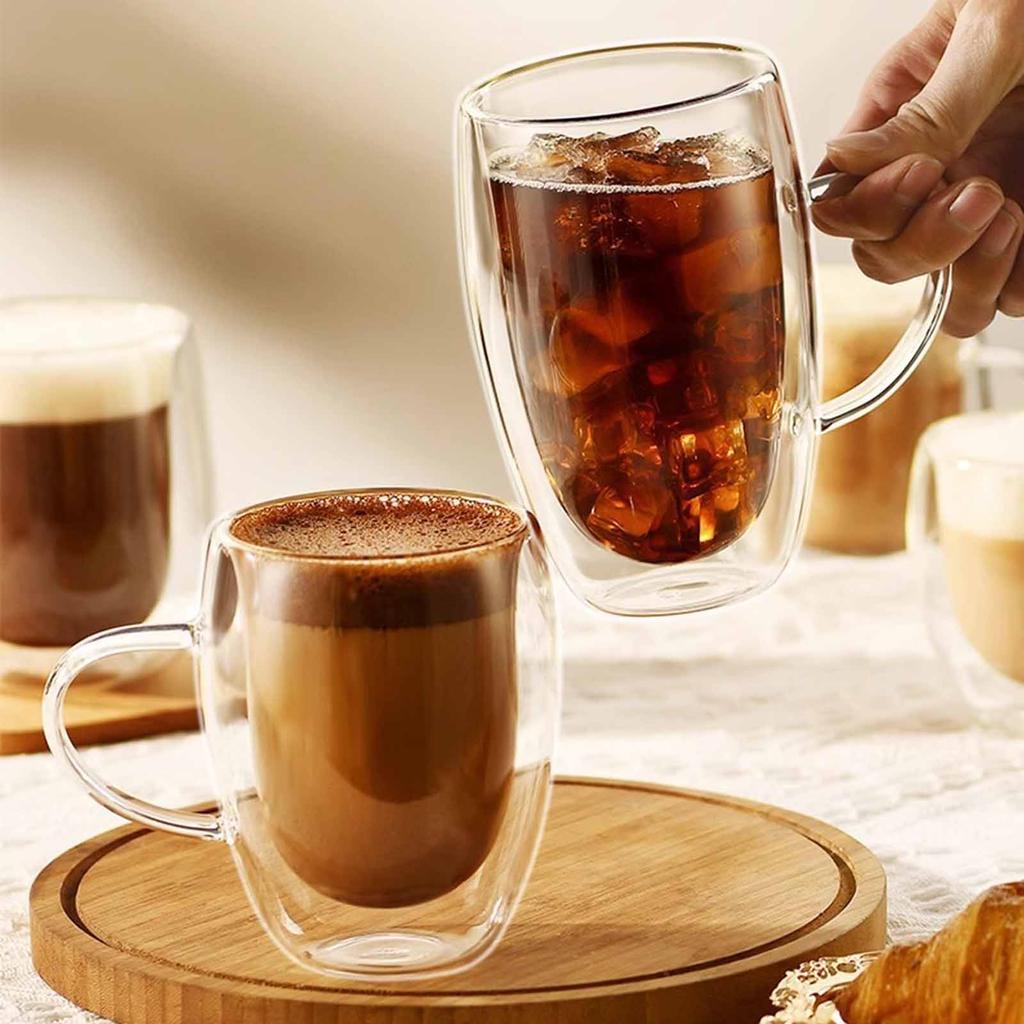 Double,Layer Glass Cup with Handle, Insulated Coffee Tea Mug for Home, Heat,Resistant Milk Cup