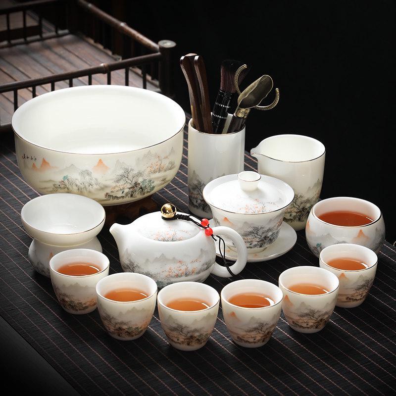 Cha Xun 10-Piece Suet Jade Porcelain Kung Fu Tea Set