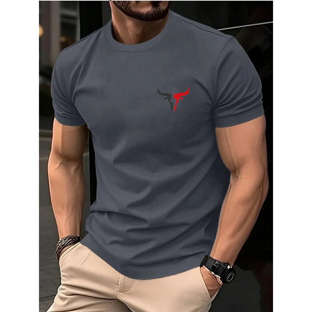 Men O Neck Short Sleeve Print T-shirt Cotton Comfortable Tee Man