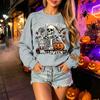 Unisex Halloween Print Lightweight Long Sleeve Neck Pullover Sweatshirt for Men and Women
