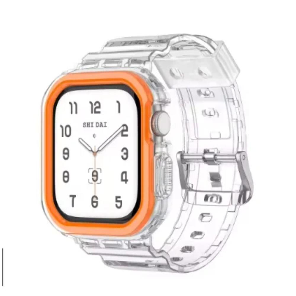 

Transparent band + case for Apple Watch Series S11 10 One-piece band and case for iwatch s11 42mm46mm Replacement Band iwatch s10 42mm помаранчевий/прозорий