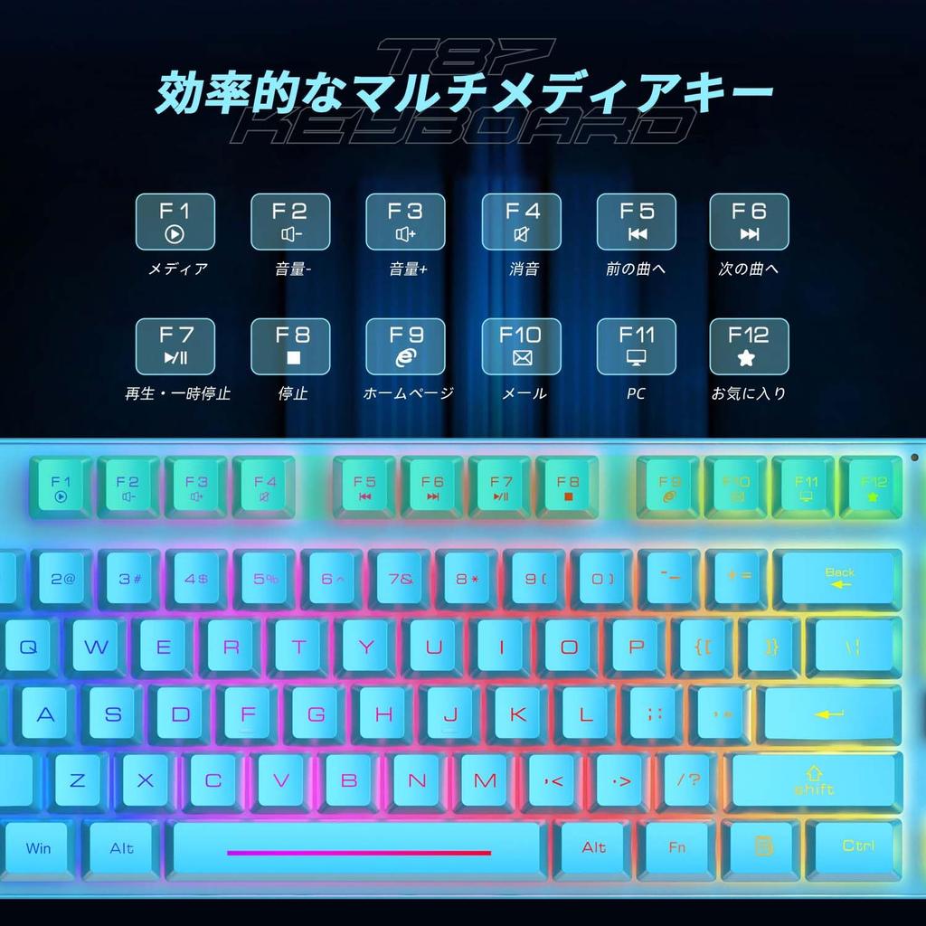 MAMBASNAKE X ZIYOU LANG T87 80% 3-in-1 Wireless Keyboard and Mouse Set, 2.4G Wireless Keyboard with USB-A and Type-C 2-in-1 Receiver, Rainbow