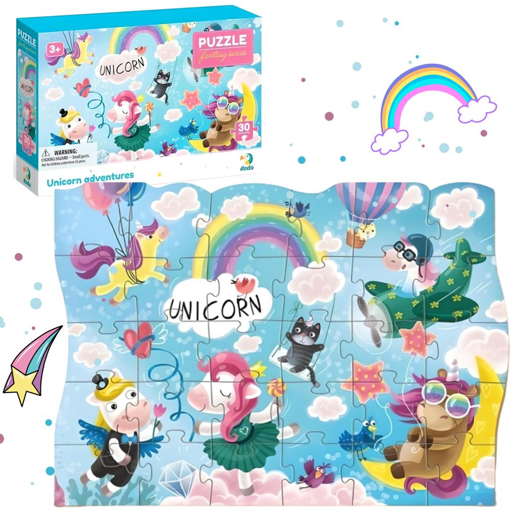 Puzzle Przygoda Jednorożca 30 Elementów Kolorowa Układanka Dla Najmłodszych