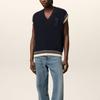 AMIPARIS Heart Letter Logo V-Neck Pullover Striped Color Block Wool Knit Vest Unisex Vest Navy-Blue UKS768KN0068-4011