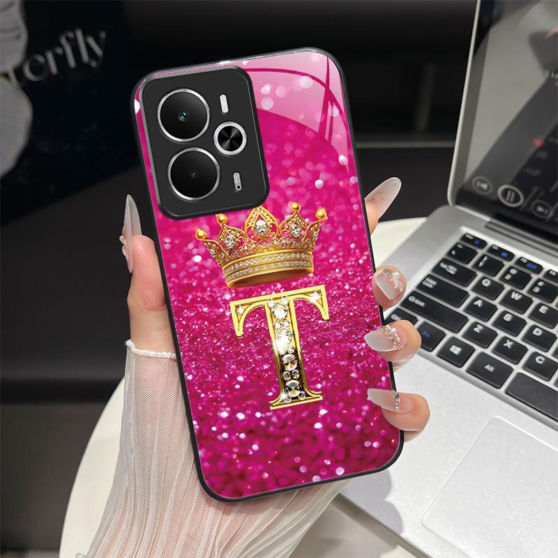 For Oppo Realme 14 14T 5G Case RMX5075 RMX5078 Fashion Letters Shockproof Tempered Glass Cover For Realme14 Realme14T 5G Pouch