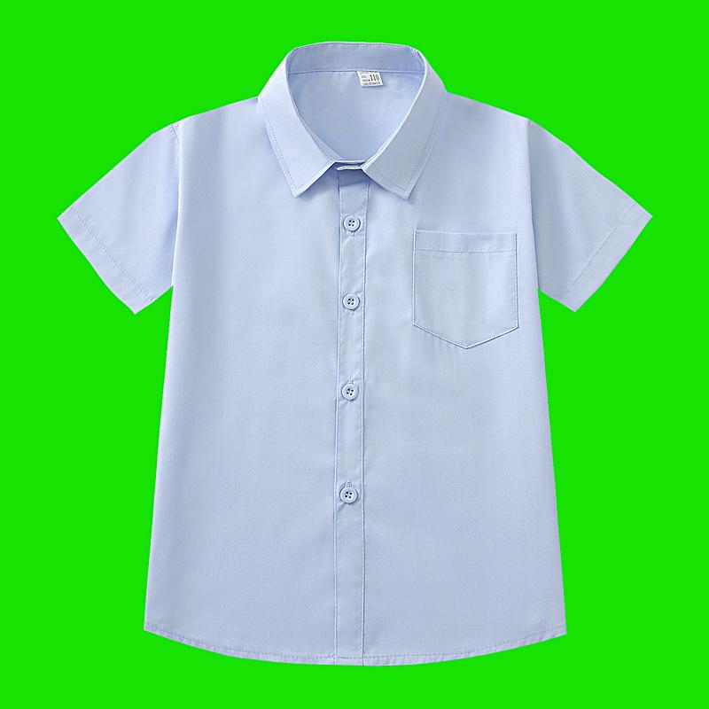 Boys' Blue Short-Sleeve Uniform Shirts - High Color Fastness, Shrink and Wrinkle Resistant