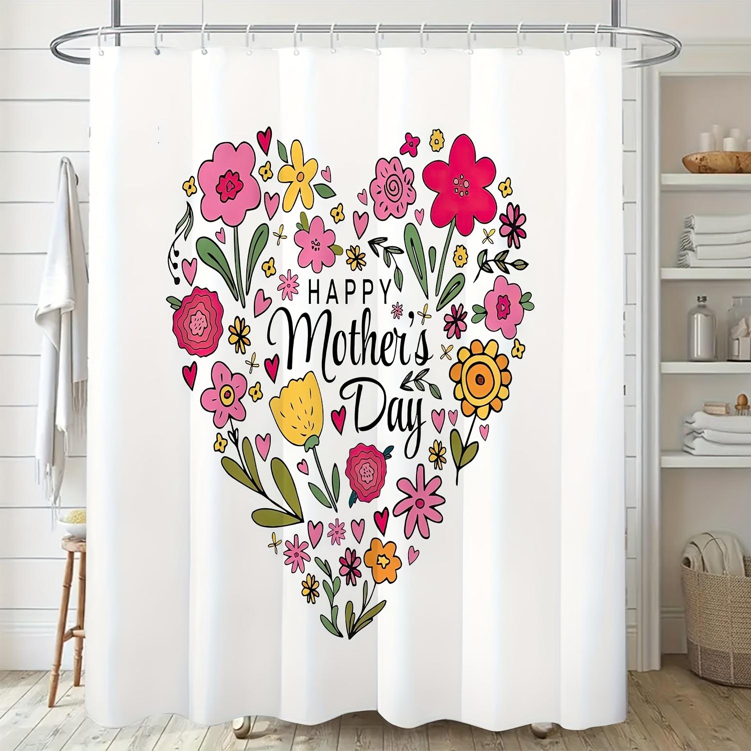 1pc Happy Mother S Day Floral Heart Shower Curtain - Colorful Cartoon Design with  Happy Mother S Day  Text, Polyester Fabric 90x180cm35x71in