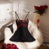 Sheer Rose Embroidery Backless Lingerie Set with Thong & Suspenders