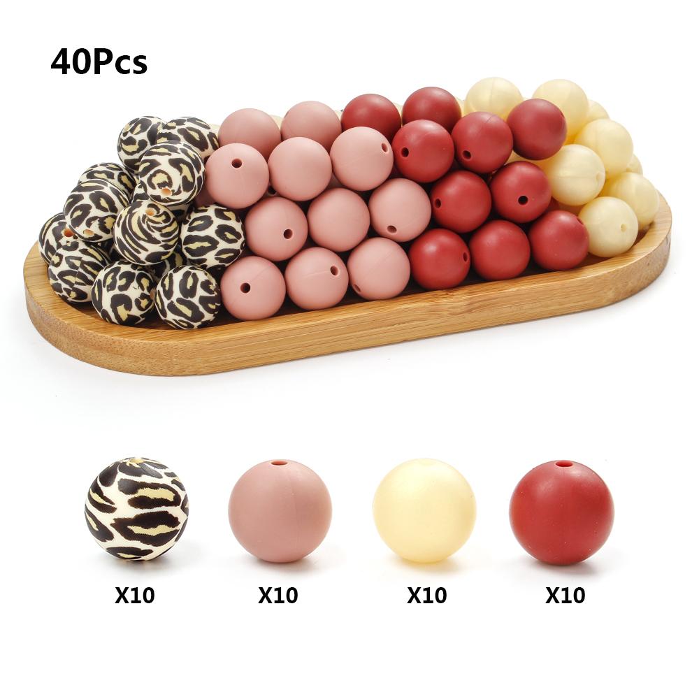 15mm 40Pcs Silicone Beads Pacifier Chain Teething Toy BPA Free Chewable Teething Beads Baby Nursing Chewable Teething Beads белый