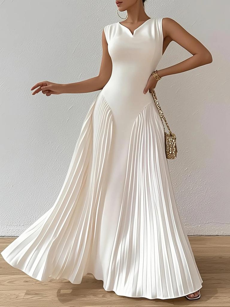 New Elegant A-Line Ruched Waist Long Dress Evening Gown Women's Clothing