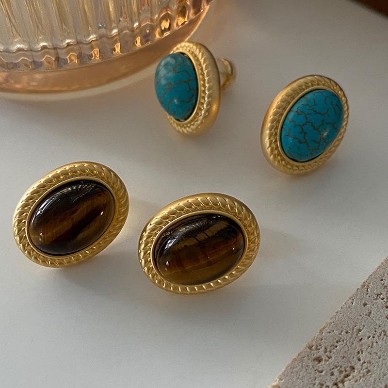 Geometriske ovale øredobber med stift, vridd kantdesign, premium følelse øredobber, middelalderske vintage franske retro øredobber