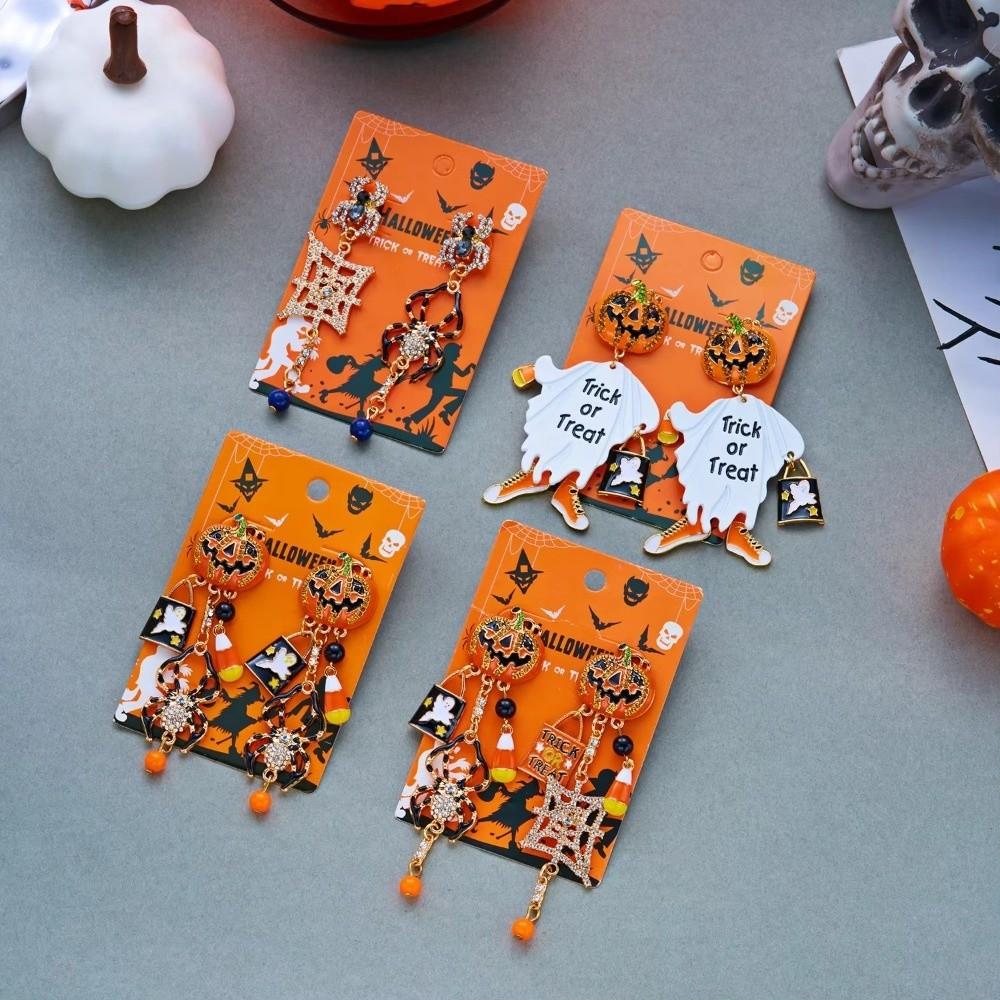 Long Tassel Design Drop Earrings Dripping Oil Effect Pumpkin Earrings Halloween Earrings For Women