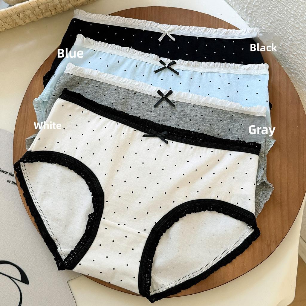 Ladies Summer New Style Sweet Pokdot Pure Cotton No Trace Breathable Mid Waist Triangle Briefs