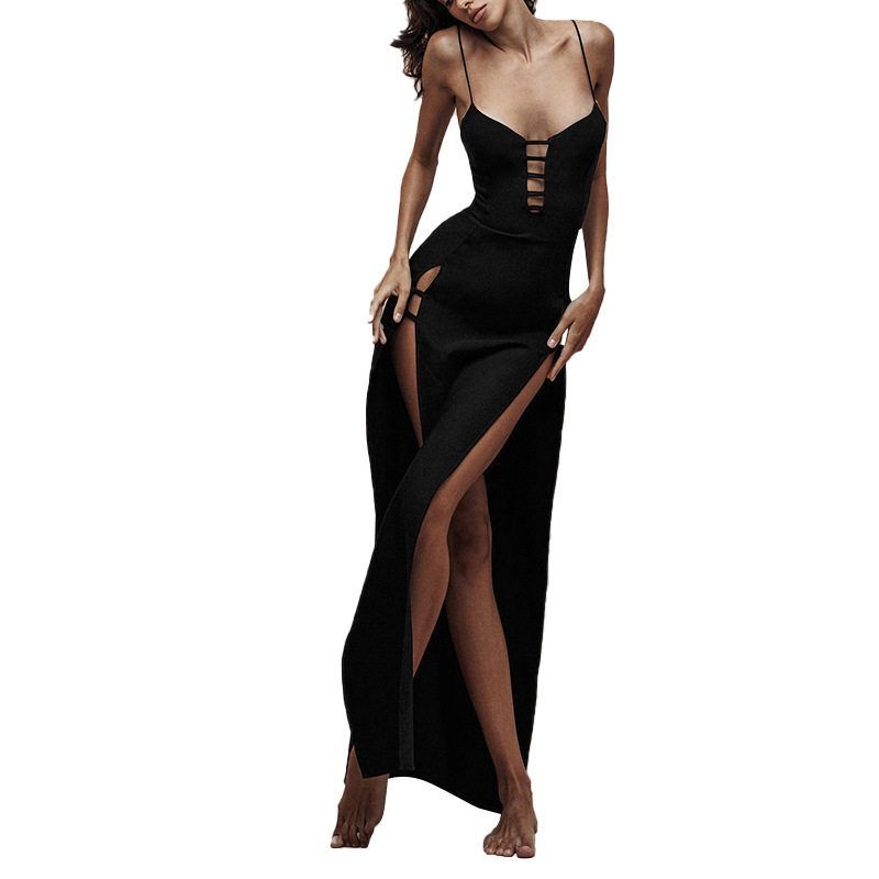 Fashion Cross-Border New Arrival M24ds221 Cut Out Summer Long Women's Clothing Slit Dress High Waist Sexy Suspenders Silm