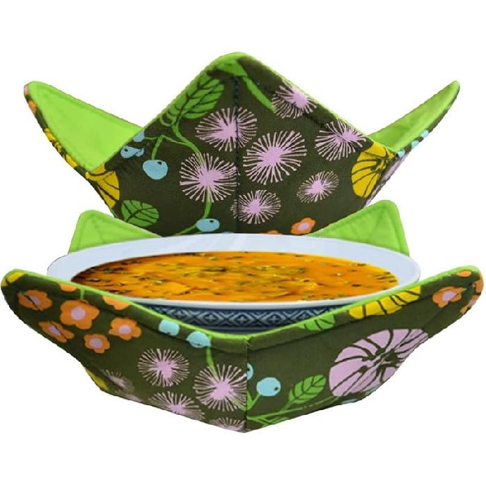 2 Pcs Microwave Safe Hot Bowl Holder Potholders - Keep Hands Cool and Food Warm - Multipurpose Bowl Cozy for Soup Rice Pasta(Black)