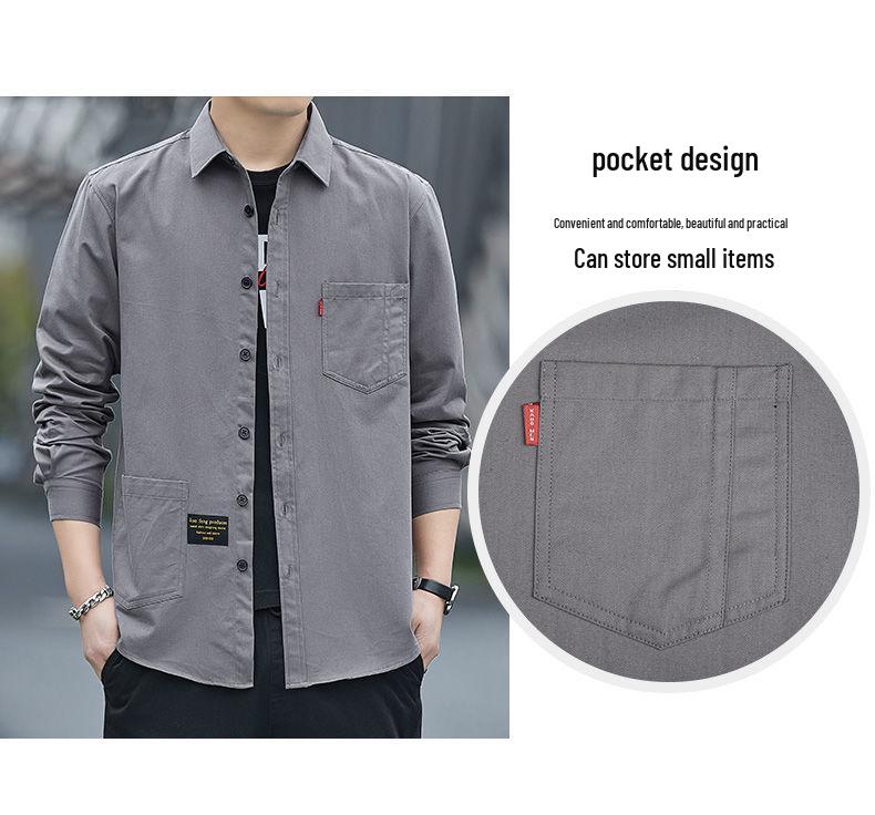 Men's Loose-Fit Non-Iron Cotton Shirt - Long Sleeve Casual Workwear for Spring & Autumn