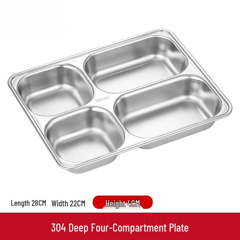 Large Deep 4-Compartment Stainless Steel Dinner Plate